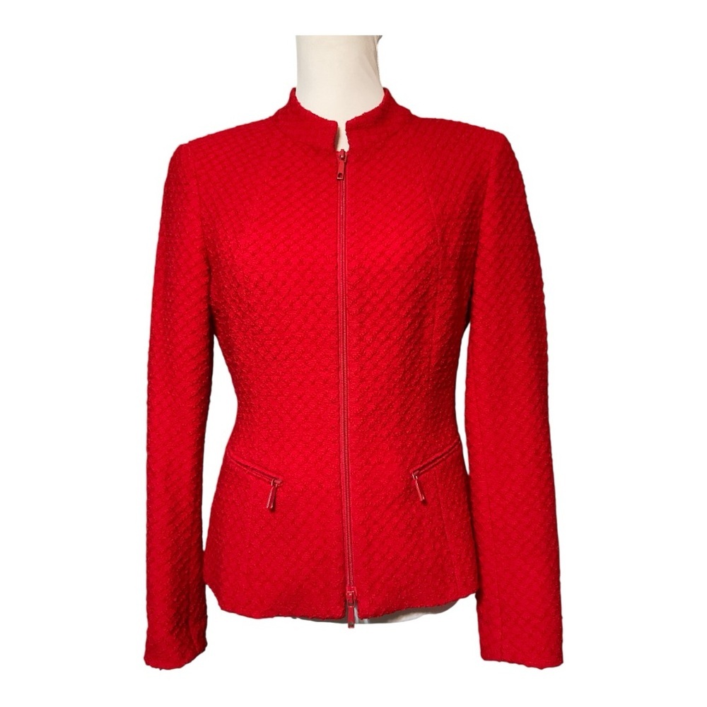 Lafayette 148 New York Red Virgin Wool Tweed Jacket Size 2‎